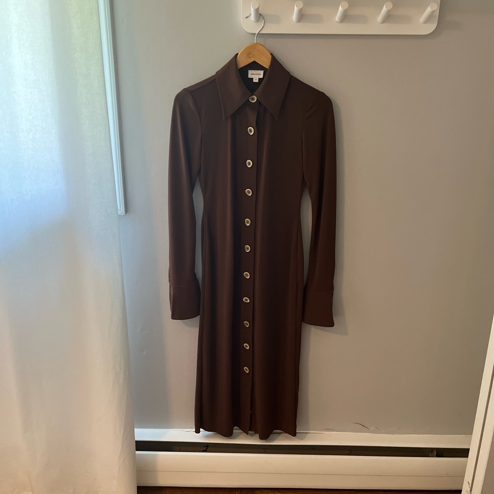 Song of Style button up brown long sleeve midi dress - Picture 2 of 9